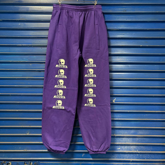 スカルロゴ　ロゴ　スウェットパンツ （パープルｘホワイトプリント）